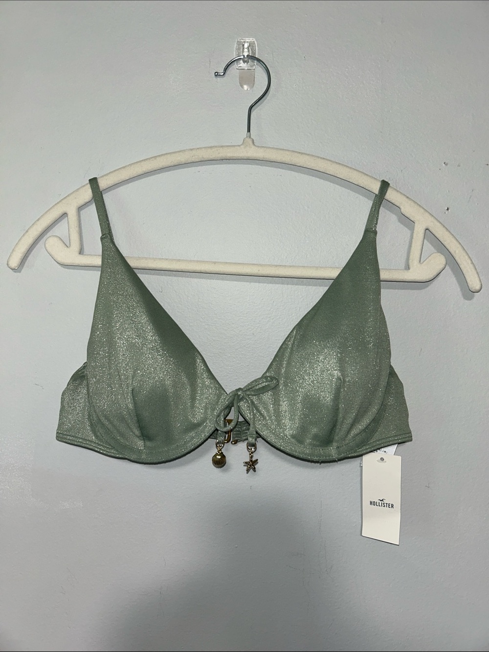 Hollister Shimmer Charm Underwire Bikini Top - Light Green Shine M NWT